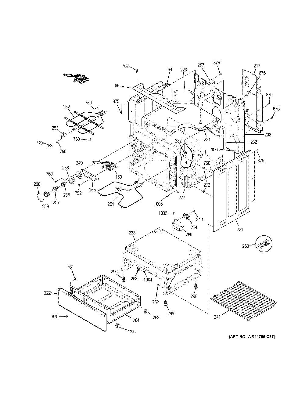 Body parts Diagram and Parts List for XB625RK5SS  General Electric Range