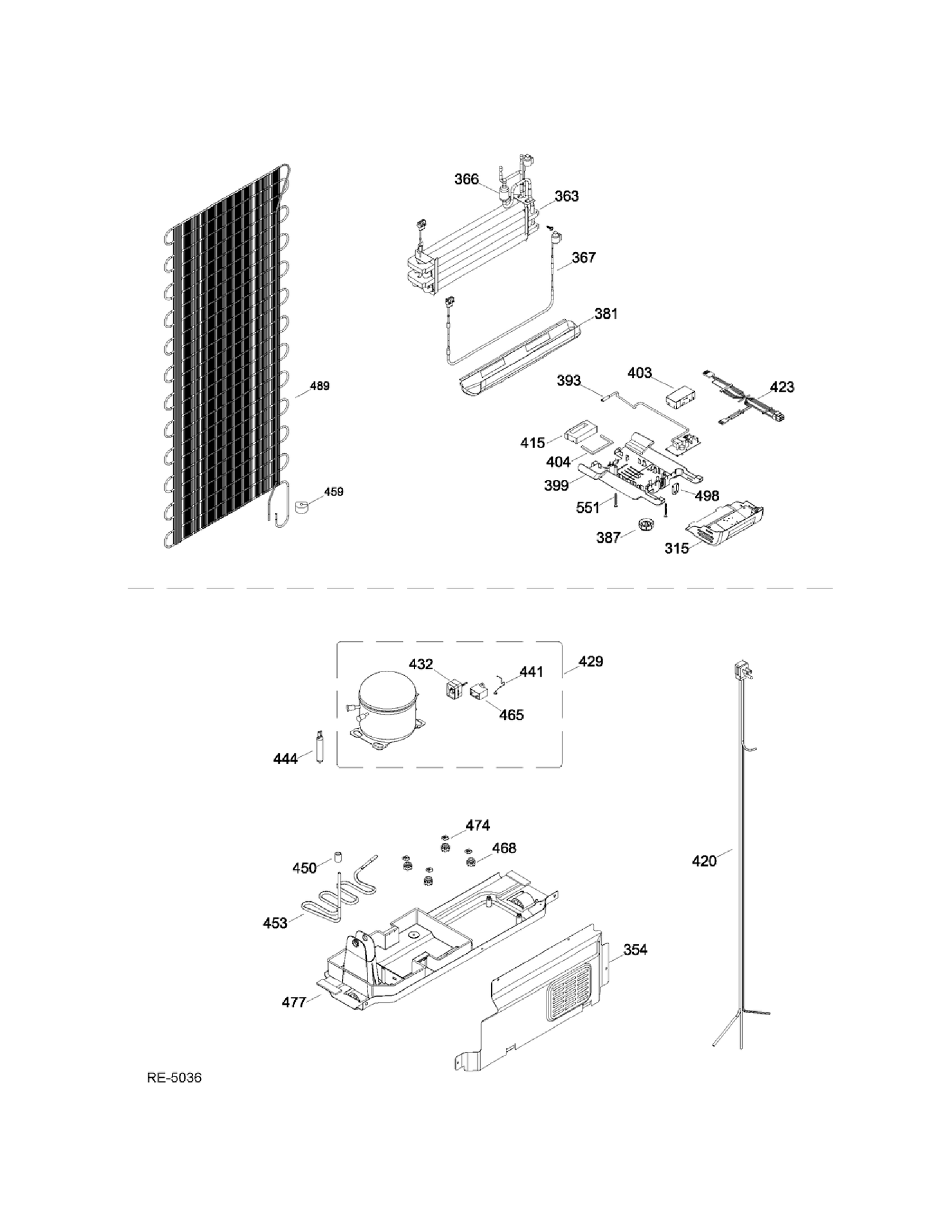 UNIT PARTS Diagram and Parts List for RAM1540YDCN0  General Electric Refrigerator