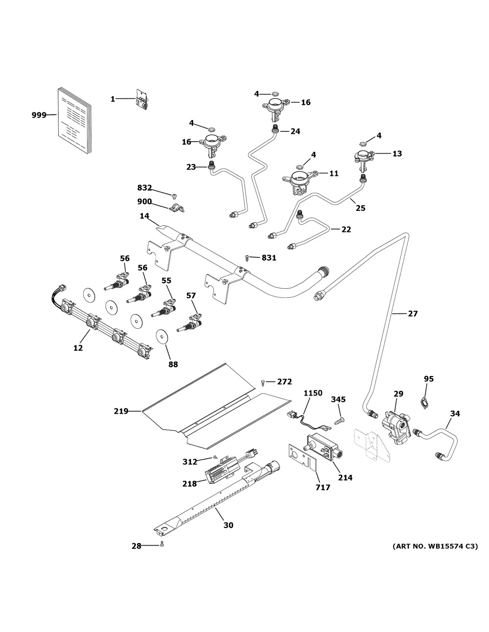 Gas And Burner Parts Diagram and Parts List for QGAS740RM3SS  General Electric Range