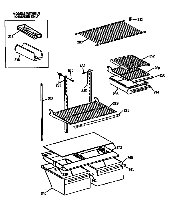 Shelf Assembly Diagram and Parts List for TBX18DASJRAD  General Electric Refrigerator