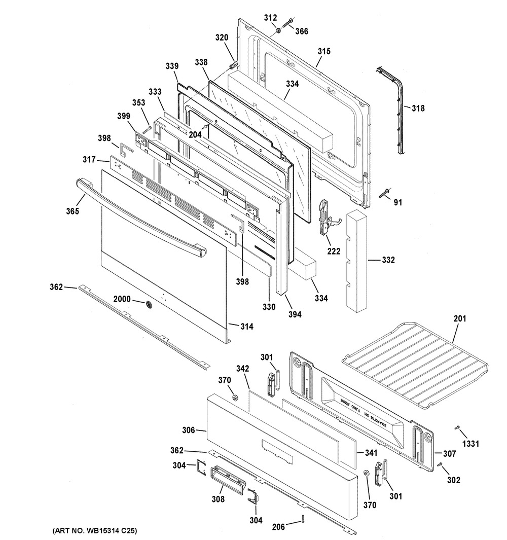 Door & Drawer Parts Diagram and Parts List for JGBS30REK3SS  General Electric Range