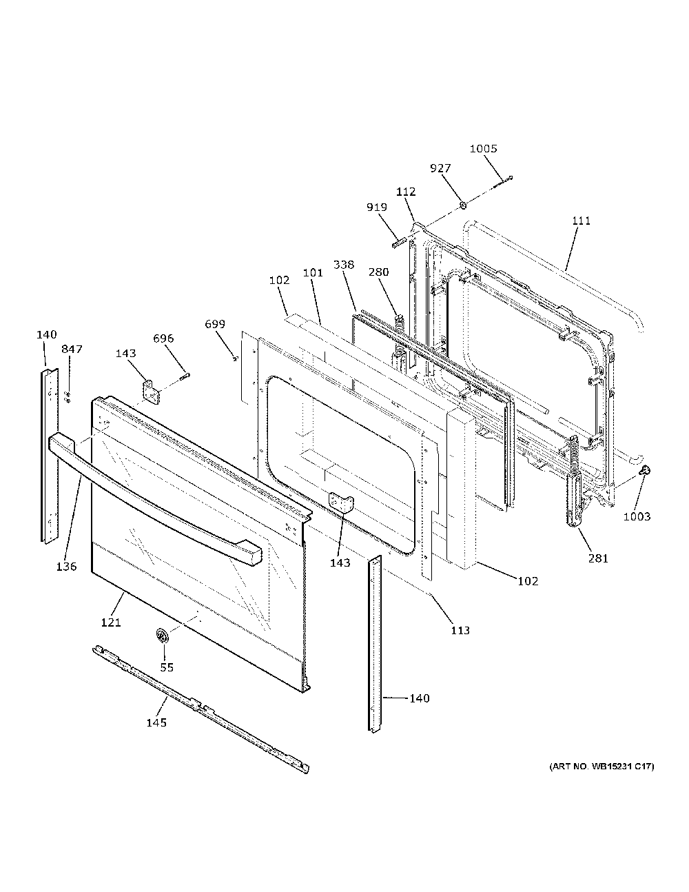 Lower Door Diagram and Parts List for JBS86SP5SS  General Electric Range
