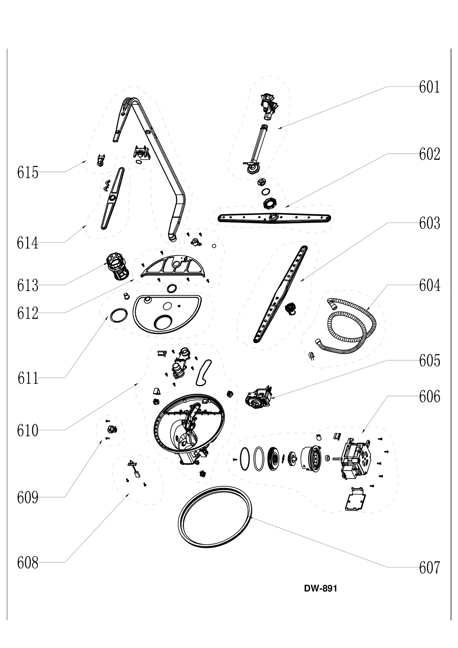 WASH SYSTEM Diagram and Parts List for GDF620SSF0SS  General Electric Dishwasher