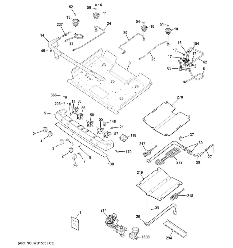 Gas & Burner Parts Diagram and Parts List for PGB920SEF2SS  General Electric Range