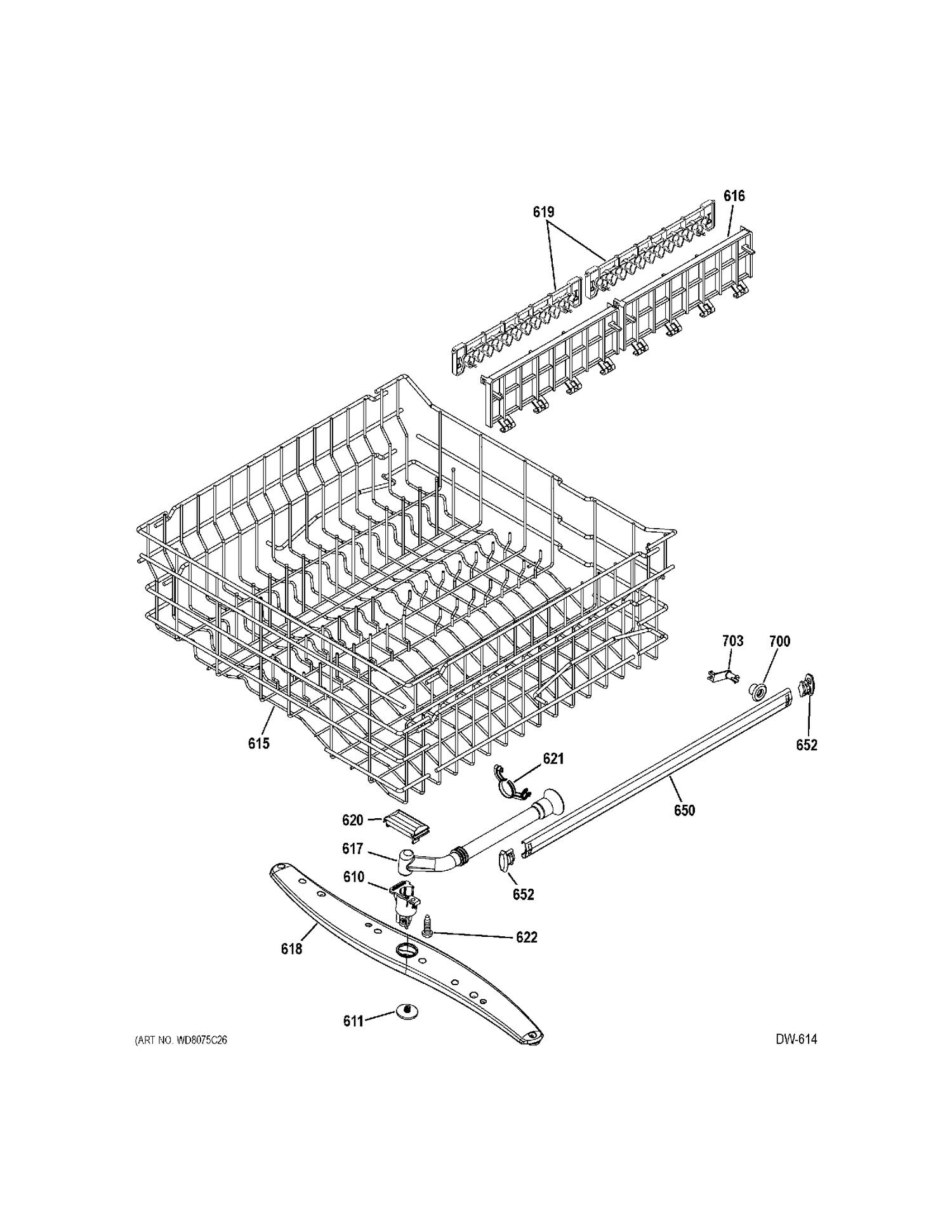 UPPER RACK Diagram and Parts List for GLD3846T05SS  General Electric Dishwasher