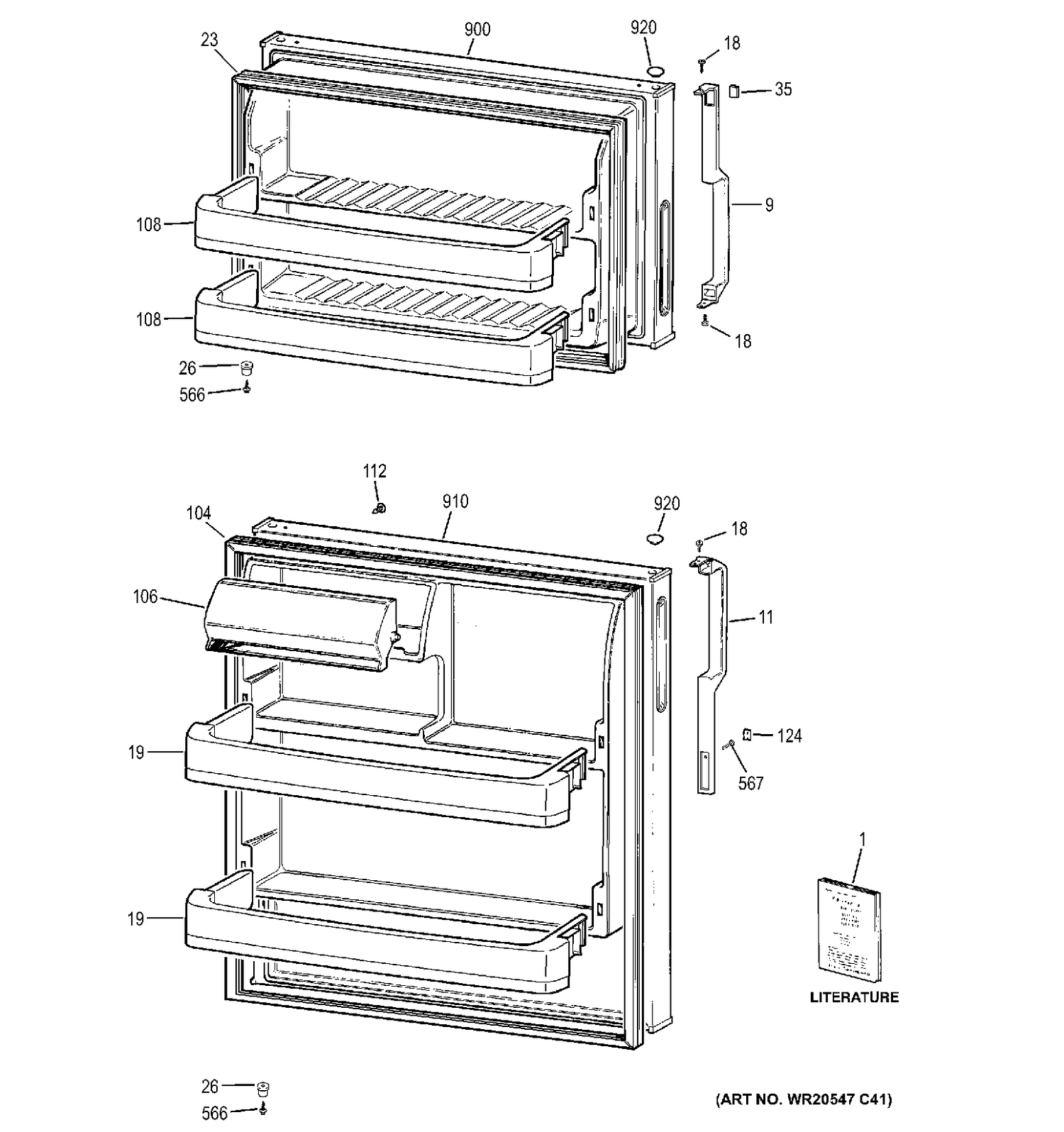 DOORS Diagram and Parts List for MTS17BBDJRWW  General Electric Refrigerator