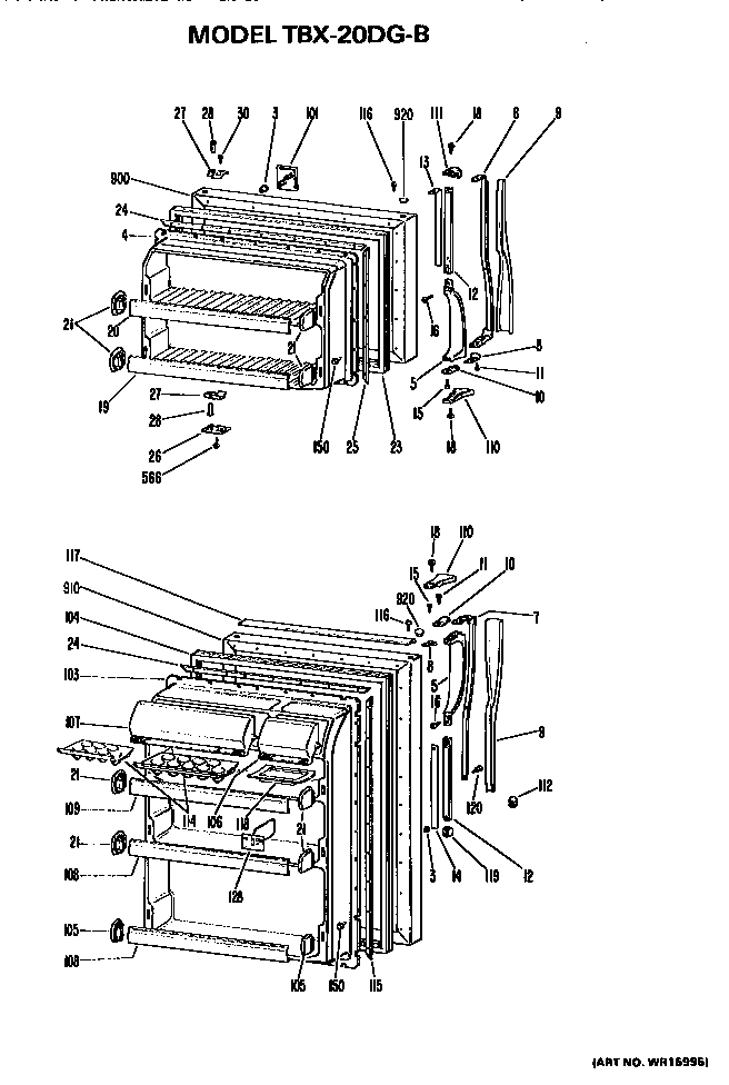 Doors Diagram and Parts List for TBX20DGB  General Electric Refrigerator