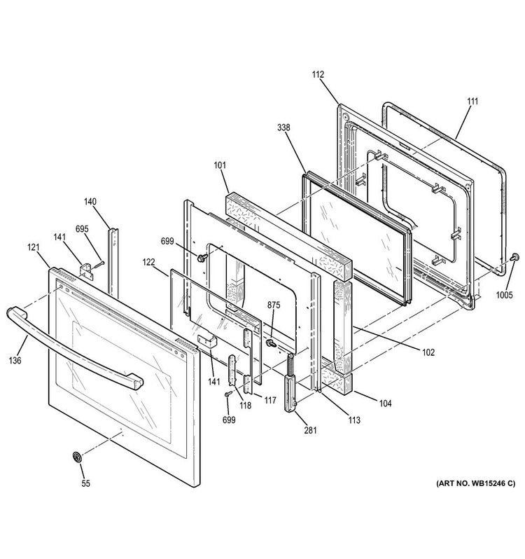 Door Diagram and Parts List for PHB920SF2SS  General Electric Range