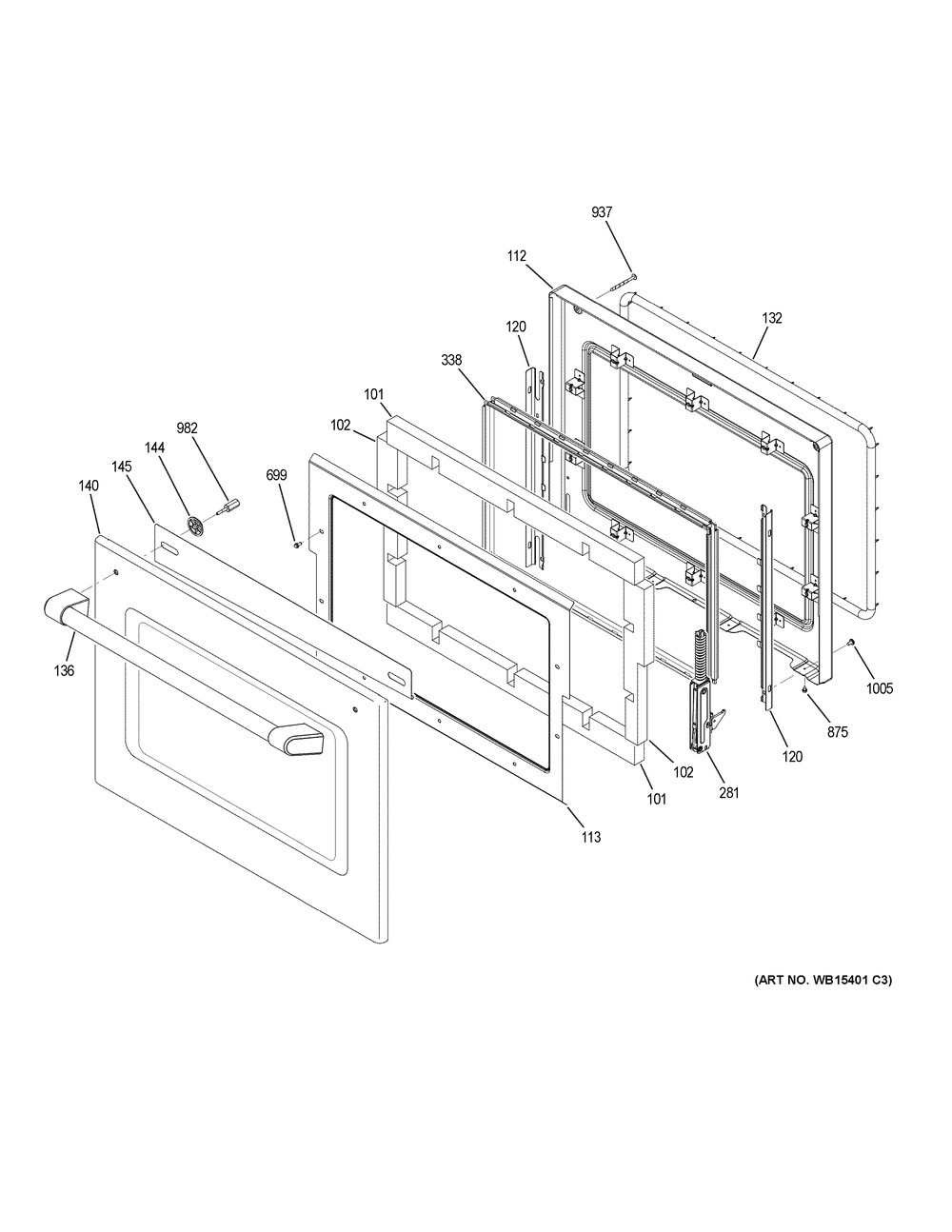 Door Diagram and Parts List for CT9800SH6SS  General Electric Microwave Oven Combo