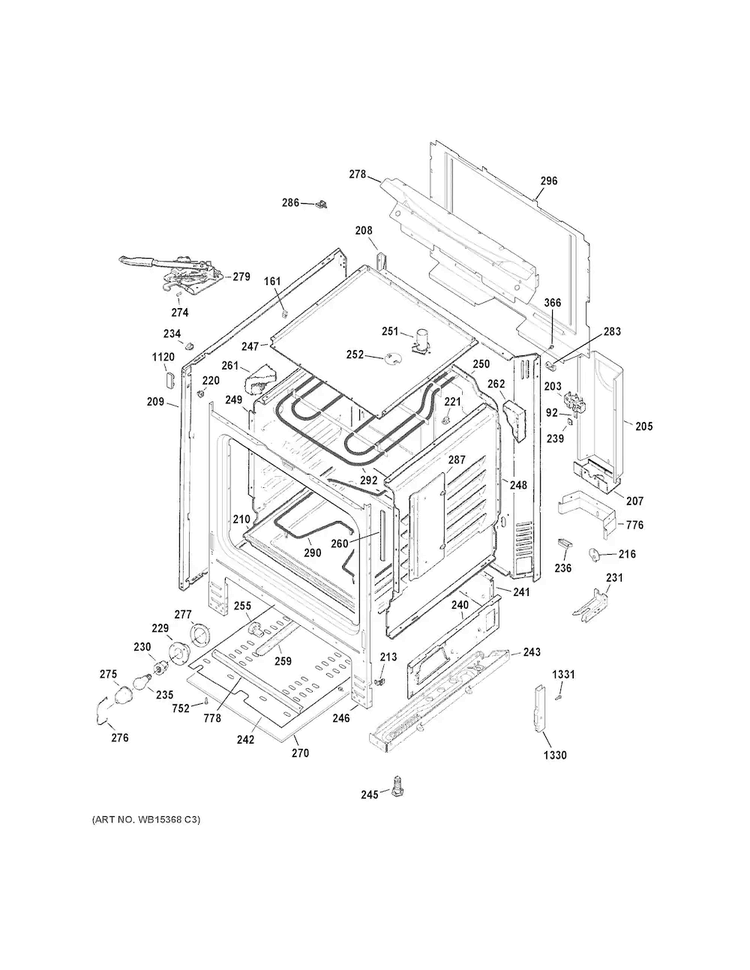 Body Parts Diagram and Parts List for JB450DF1BB  General Electric Range