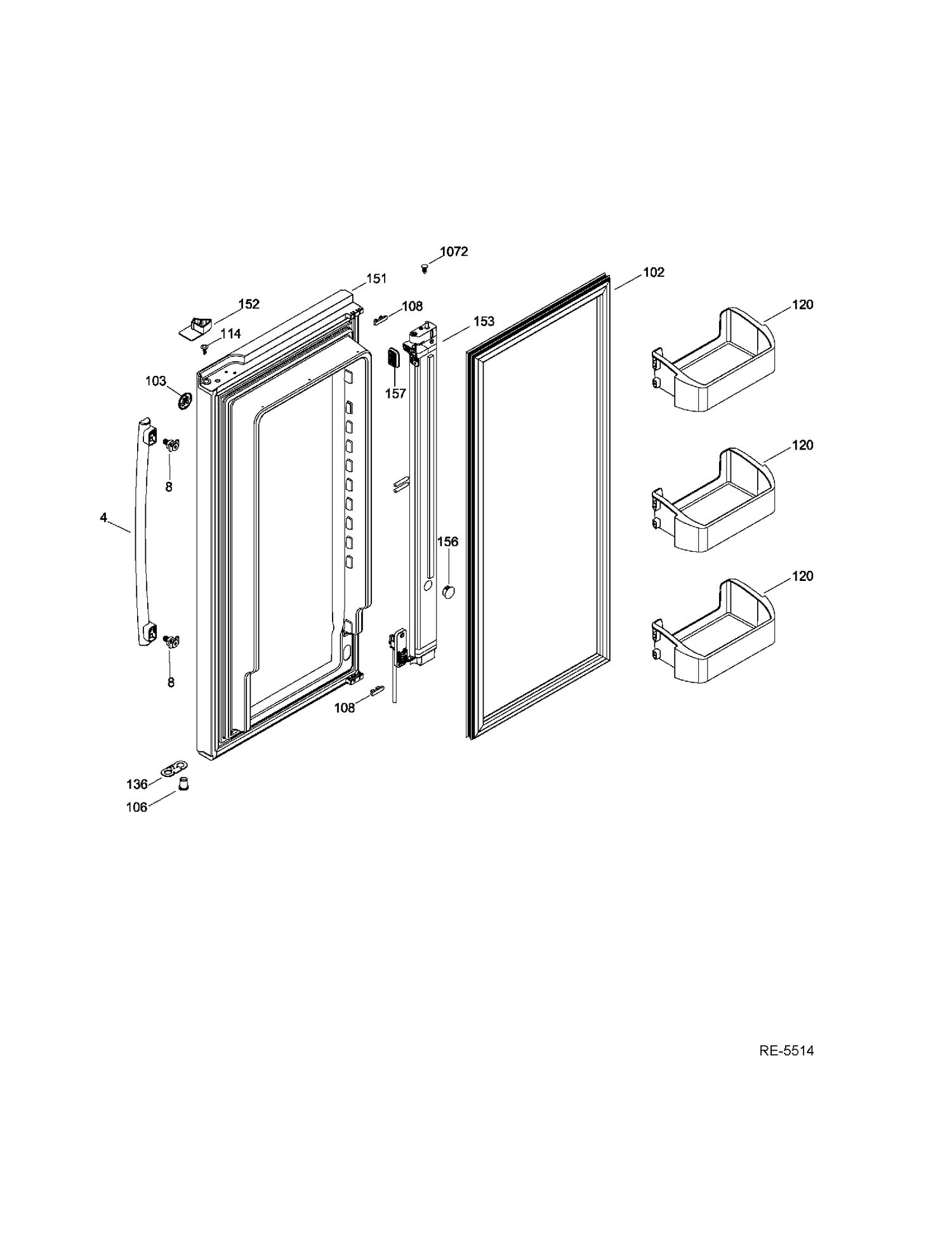 FF DOOR RIGHT Diagram and Parts List for GFMS5HFFASS  General Electric Refrigerator