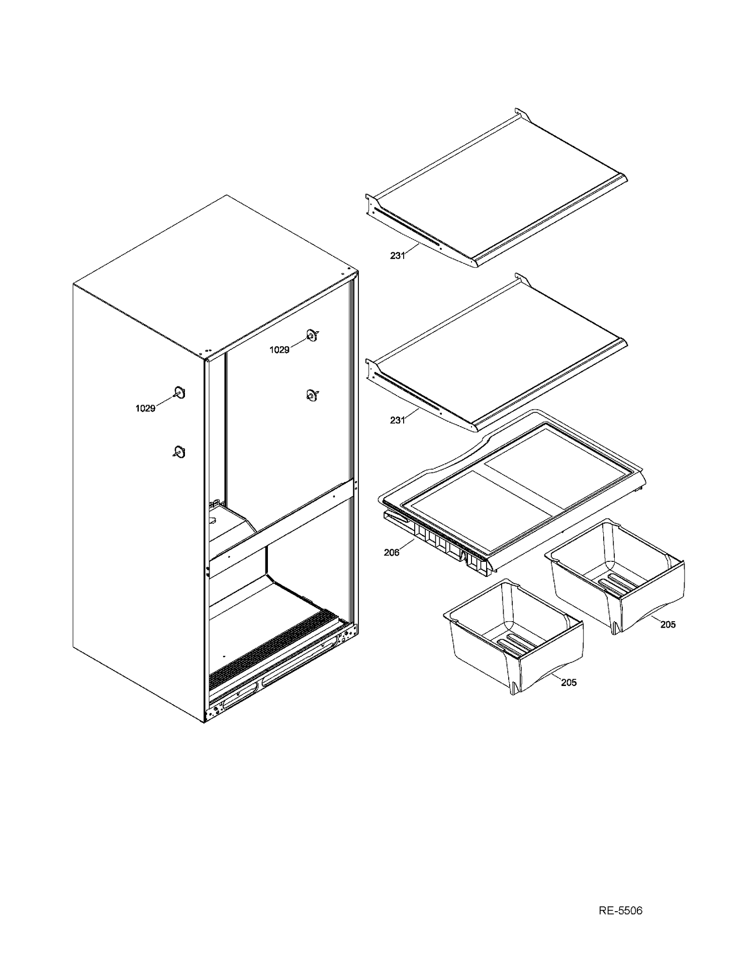 FF SHELVES Diagram and Parts List for GBR20DTEBRBB  General Electric Refrigerator
