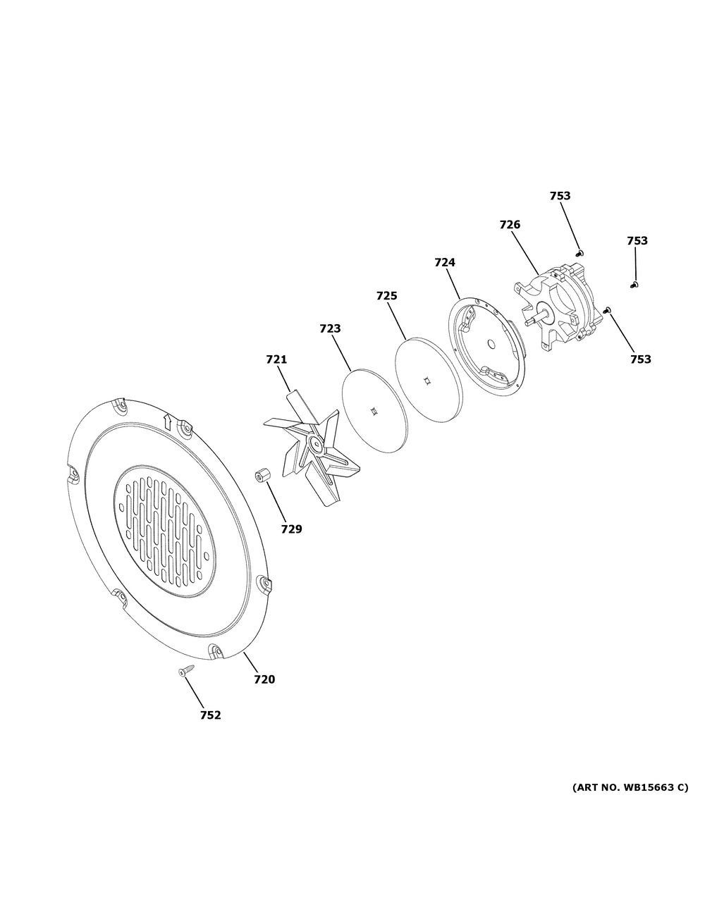Convection Fan Diagram and Parts List for QSS740RN2SS  General Electric Range