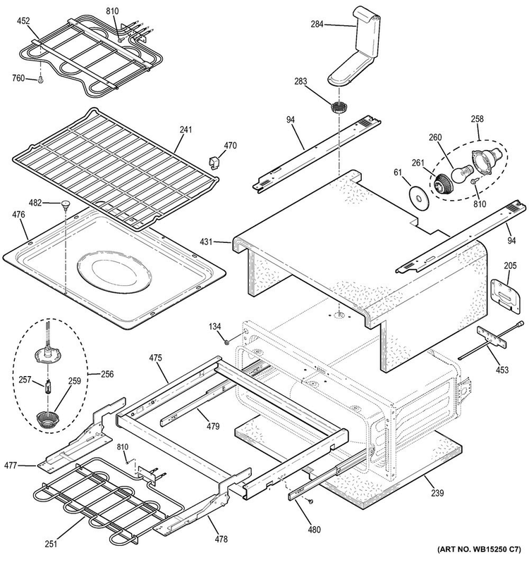 Upper Oven Diagram and Parts List for PB955SF1SS  General Electric Range