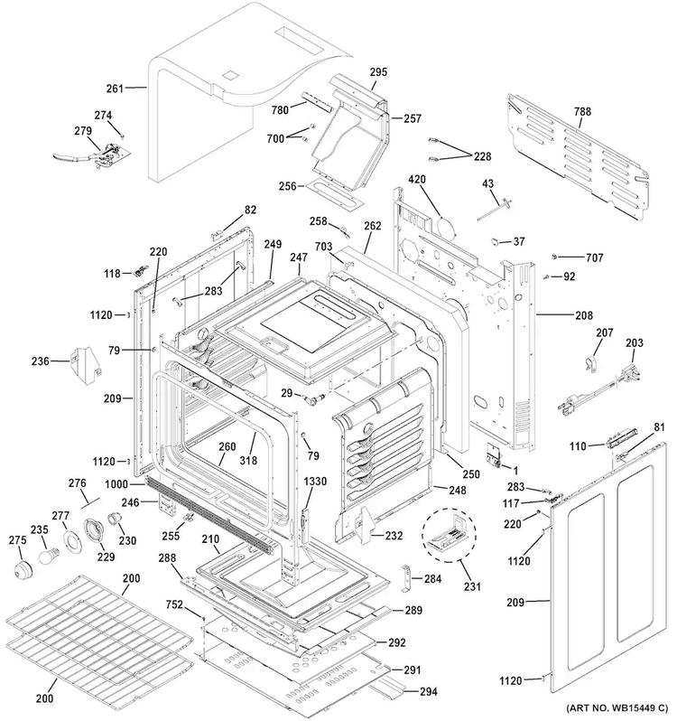 Body Parts Diagram and Parts List for JGB660SEJ1SS  General Electric Range