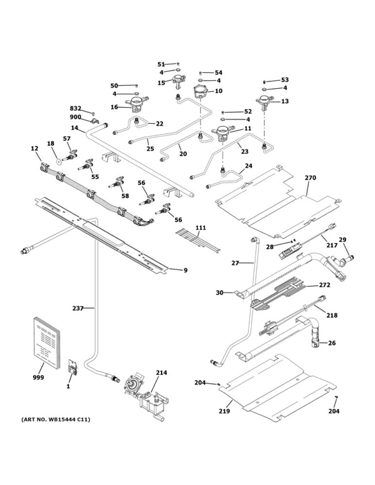 Gas And Burner Parts Diagram and Parts List for JGB660DEJ5BB  General Electric Range