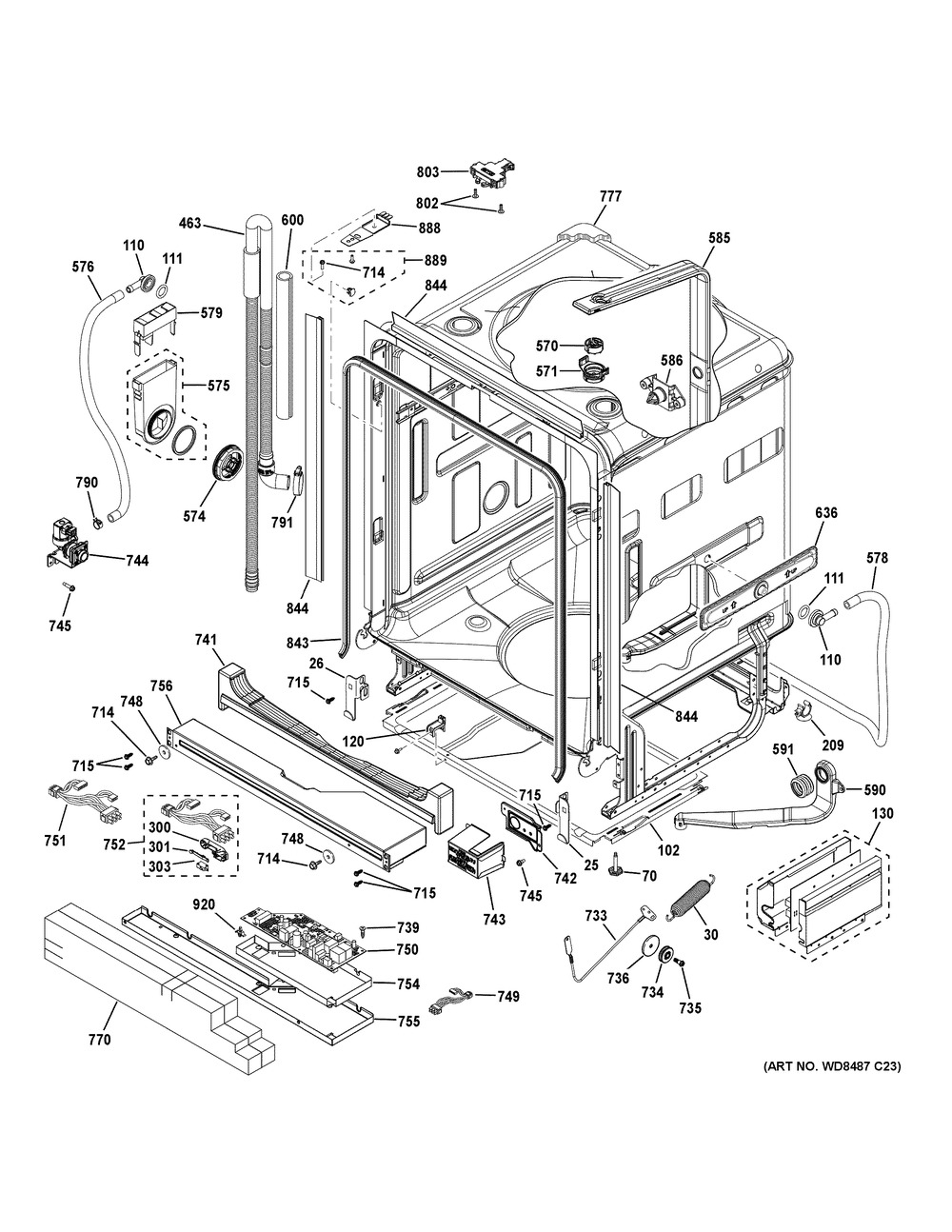 Body Parts 1 Diagram and Parts List for CDT866P3M4D1  General Electric Dishwasher