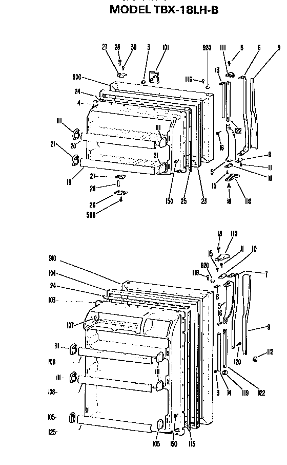Doors Diagram and Parts List for TBX18LHB  General Electric Refrigerator