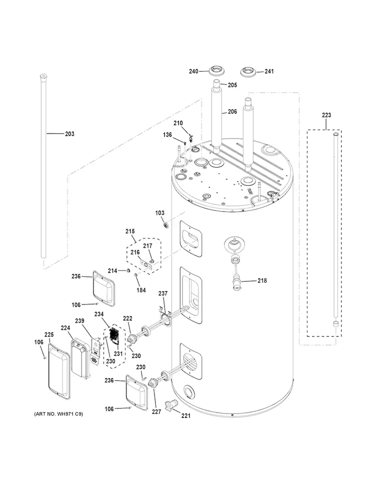 Body Parts Diagram and Parts List for BEH80DCEJSBB  General Electric Water Heater