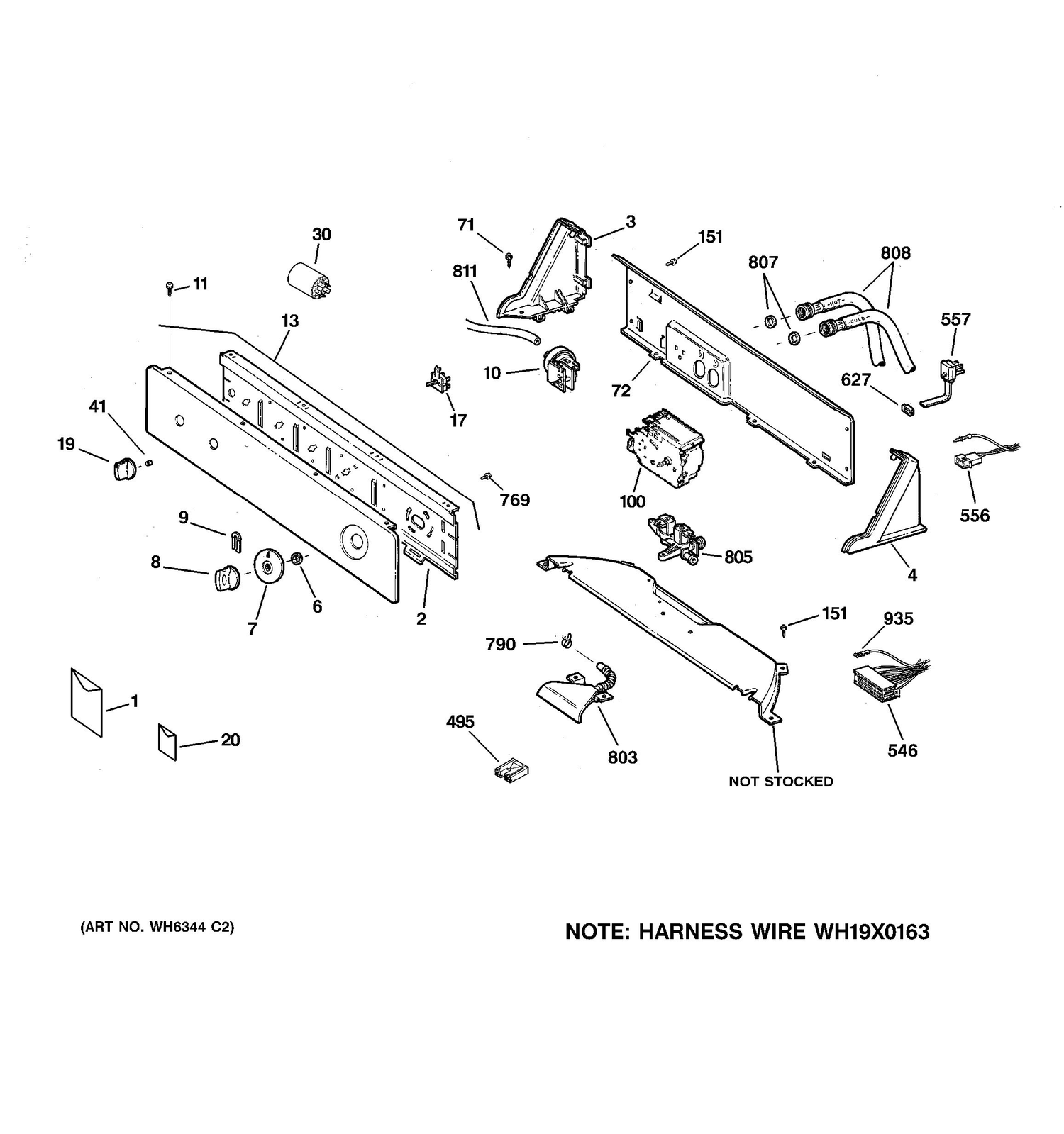 CONTROLS & BACKSPLASH Diagram and Parts List for 57431DCWW  General Electric Washer