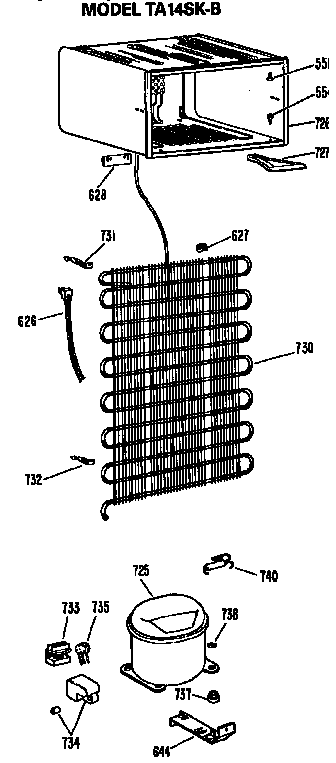 Unit Parts Diagram and Parts List for TA14SKB  General Electric Refrigerator
