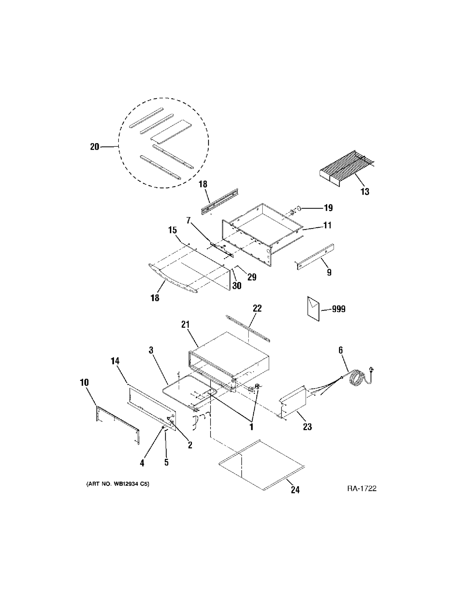DRAWER Diagram and Parts List for JTD915BK1BBC  General Electric Range