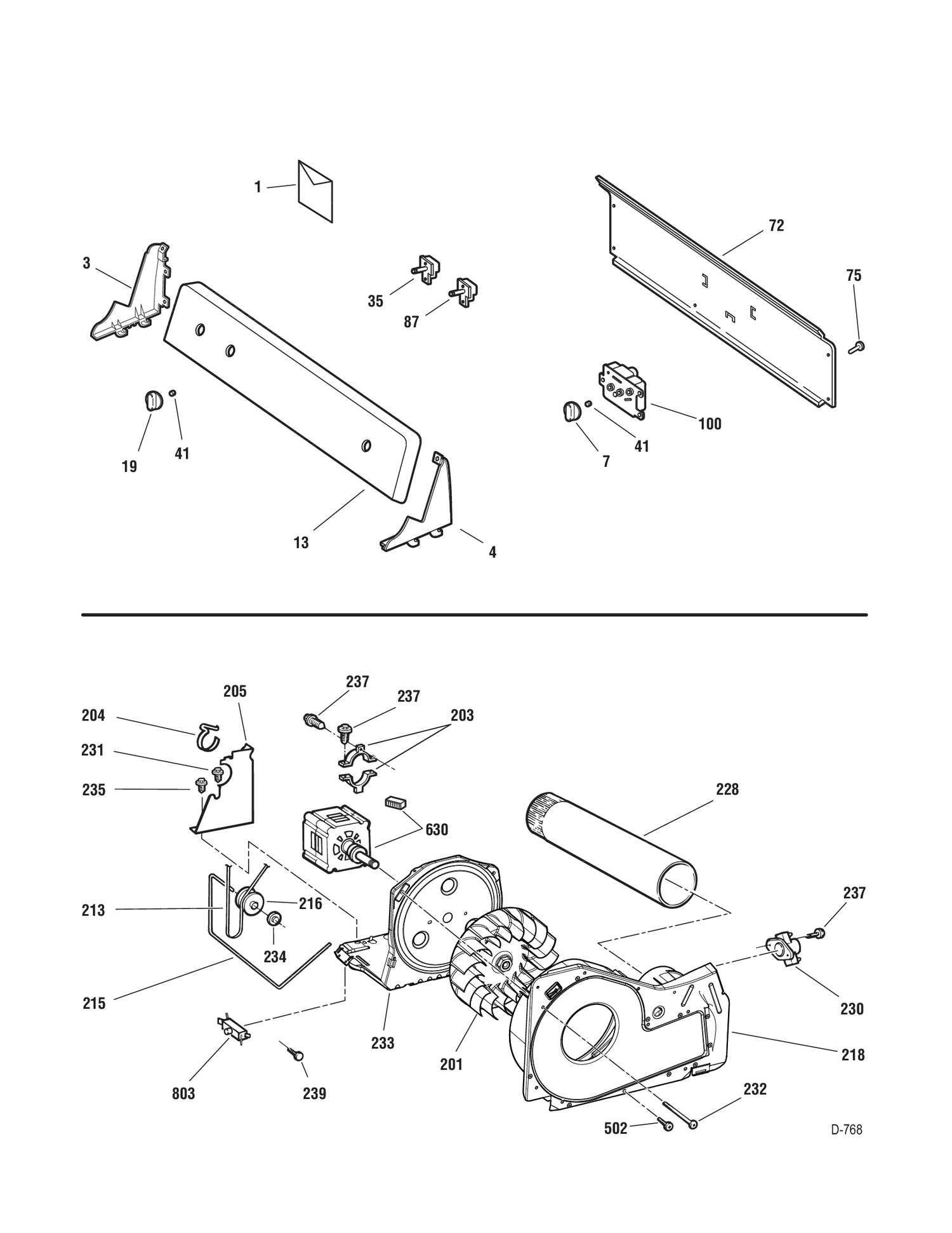 CONTROL PANEL - BLOWER DRIVE Diagram and Parts List for GTMP200GM1WW  General Electric Dryer