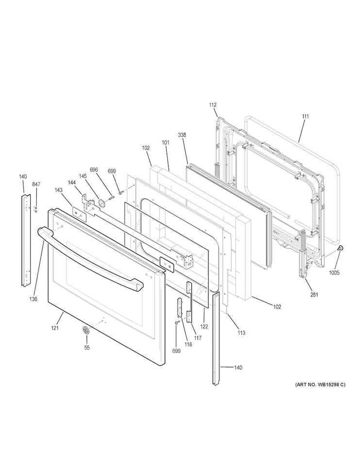 Lower Door Diagram and Parts List for PS950EF3ES  General Electric Range