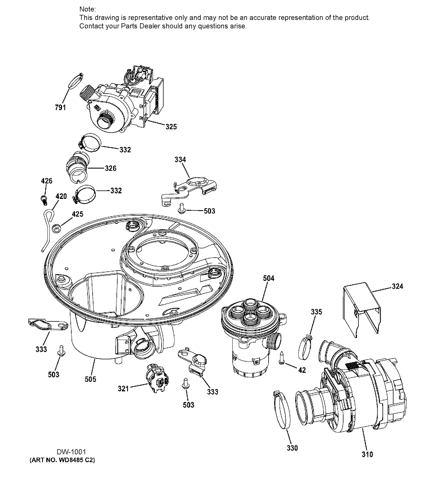 SUMP & MOTOR MECHANISM Diagram and Parts List for ZDT870SIF5II  General Electric Dishwasher