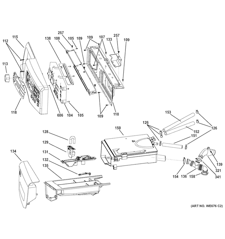 Controls & Dispenser Diagram and Parts List for GFWH1200D1WW  General Electric Washer