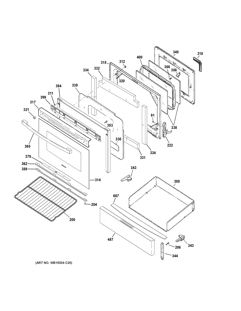 Door And Drawer Parts Diagram and Parts List for XGB635DEK3BB  General Electric Range