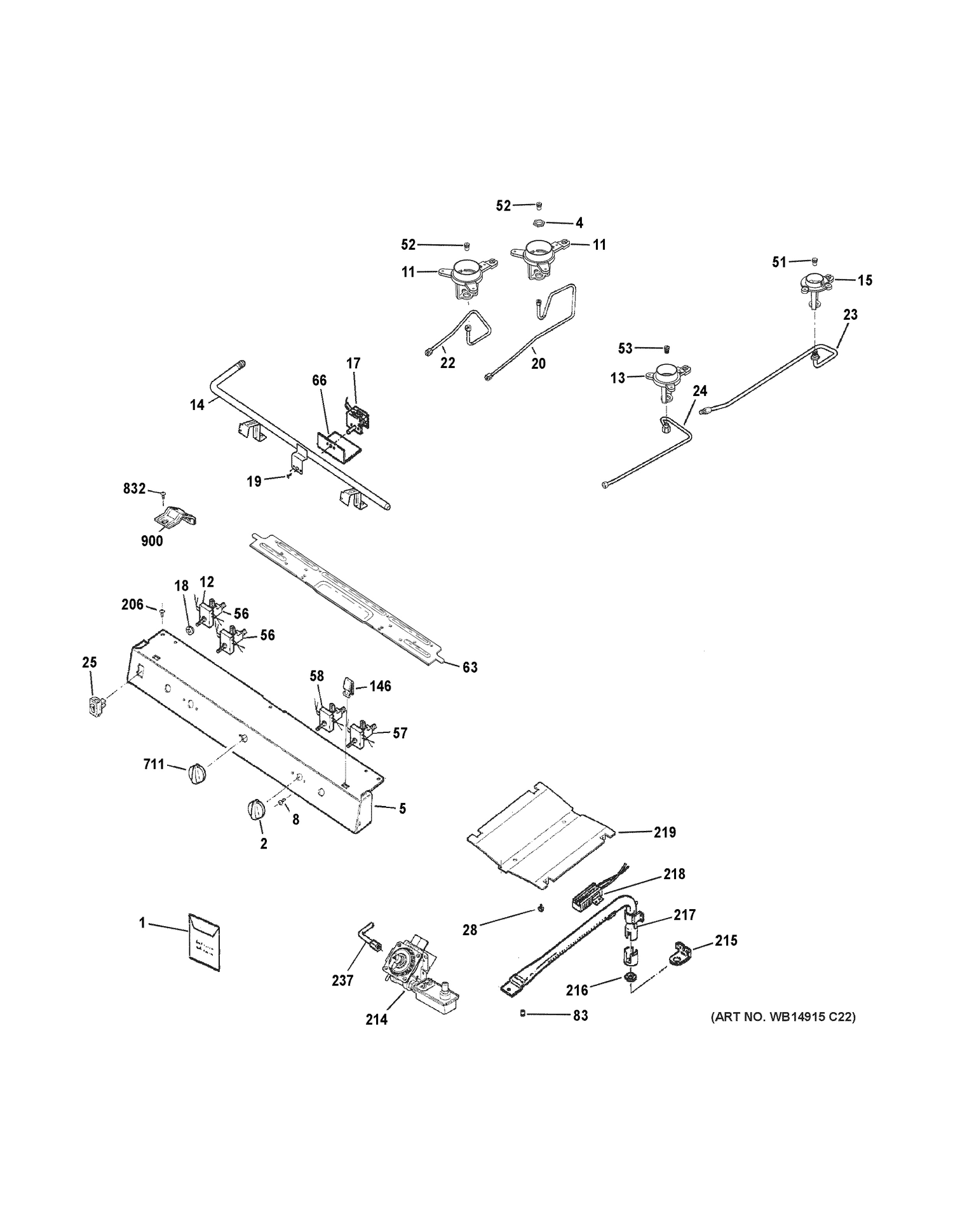GAS & BURNER PARTS Diagram and Parts List for JGBS30REK1SS  General Electric Range