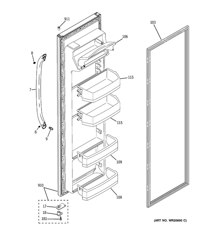 Fresh Food Door Diagram and Parts List for GSF25JGDDBB  General Electric Refrigerator