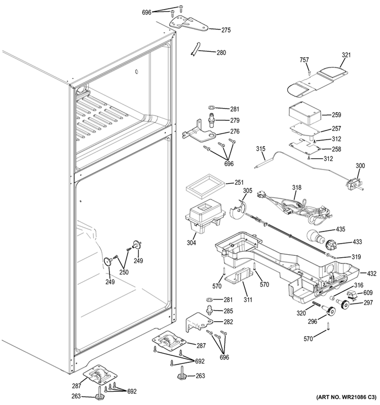 Fresh Food Section Diagram and Parts List for GIE18ETHERBB  General Electric Refrigerator
