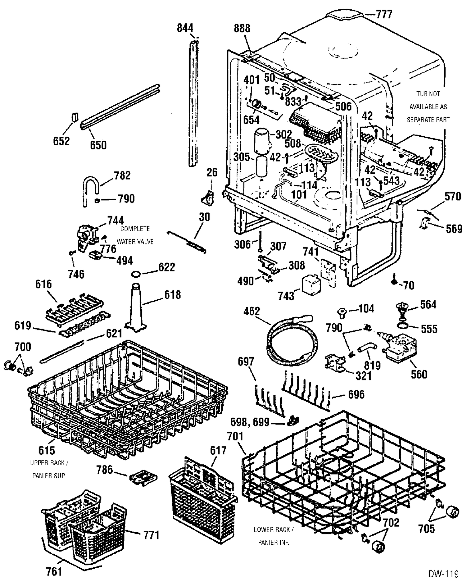 BODY PARTS Diagram and Parts List for GSD4911X00WW  General Electric Dishwasher