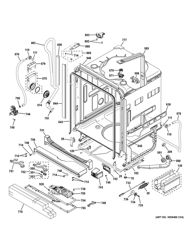 Body Parts Diagram and Parts List for PDT845SMJ0ES  General Electric Dishwasher