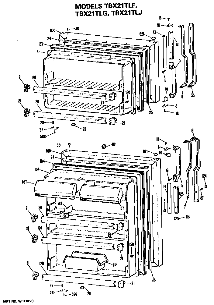 Doors Diagram and Parts List for TBX21TLFRAD  General Electric Refrigerator