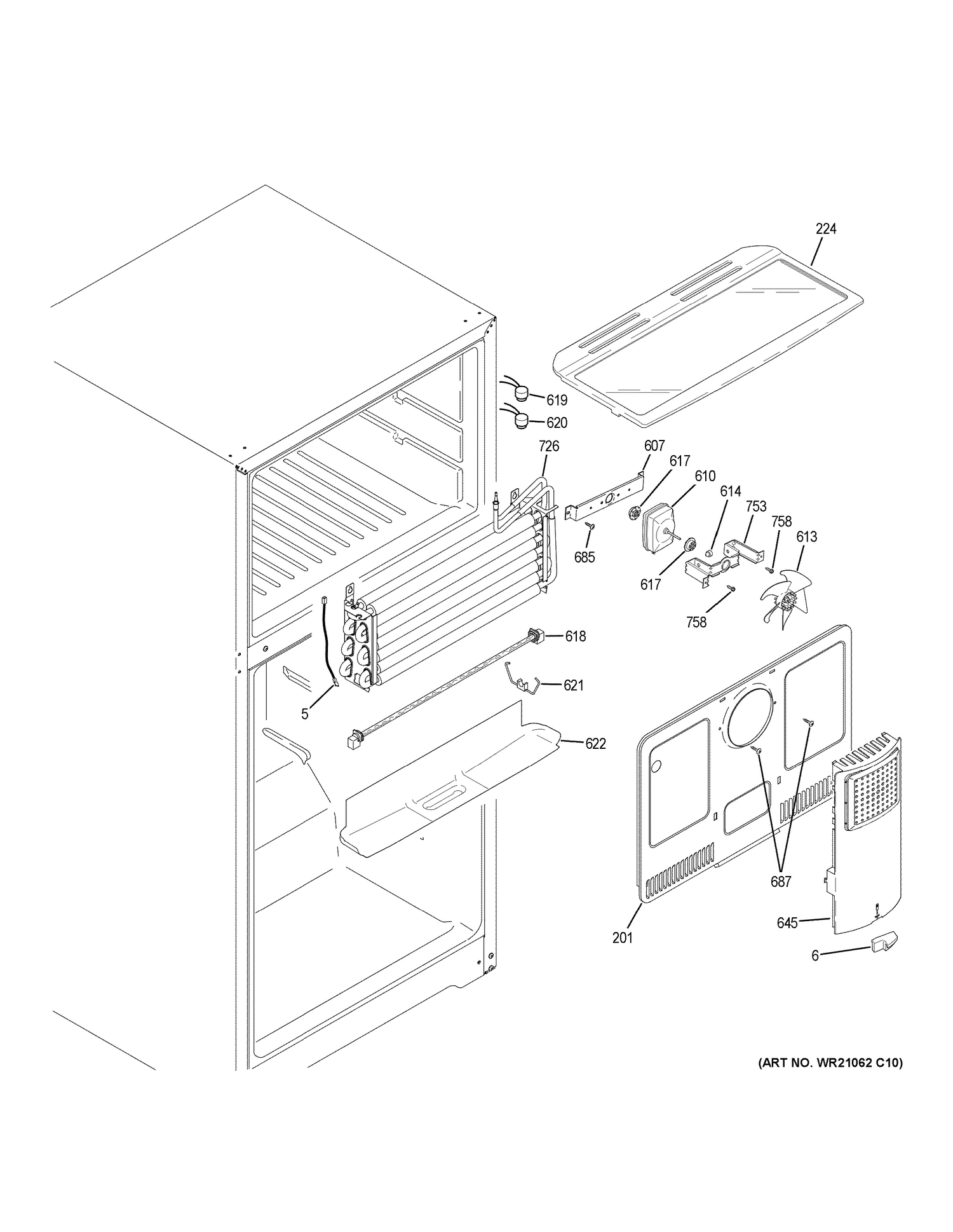 FREEZER SECTION Diagram and Parts List for GIE18HSHLRSS  General Electric Refrigerator