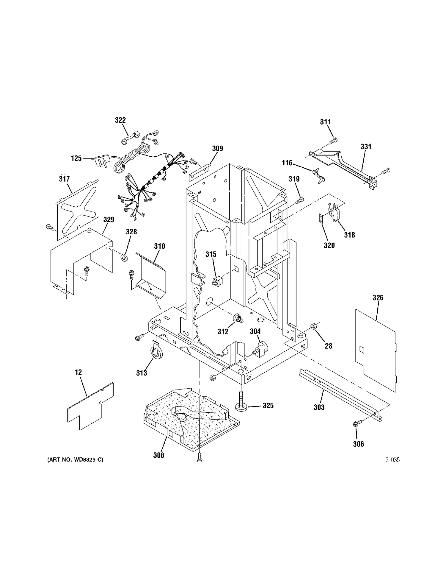 FRAME Diagram and Parts List for ZCGP150PSS-00  General Electric Trash Compactor