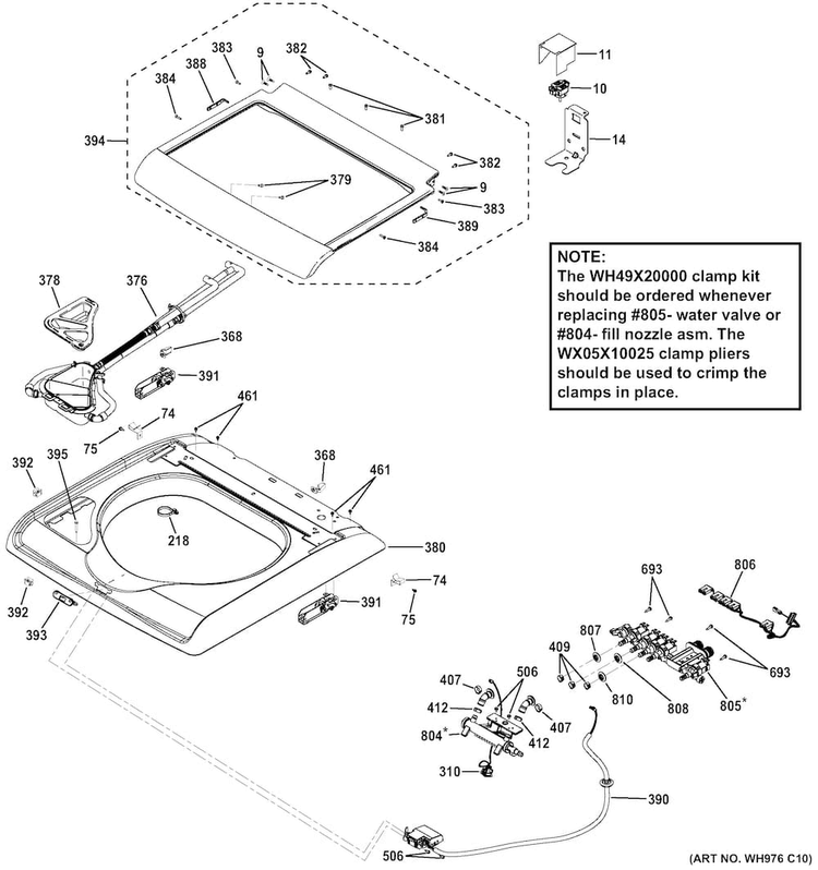 Top Panel & Lid Diagram and Parts List for GTW810SPJ1MC  General Electric Washer