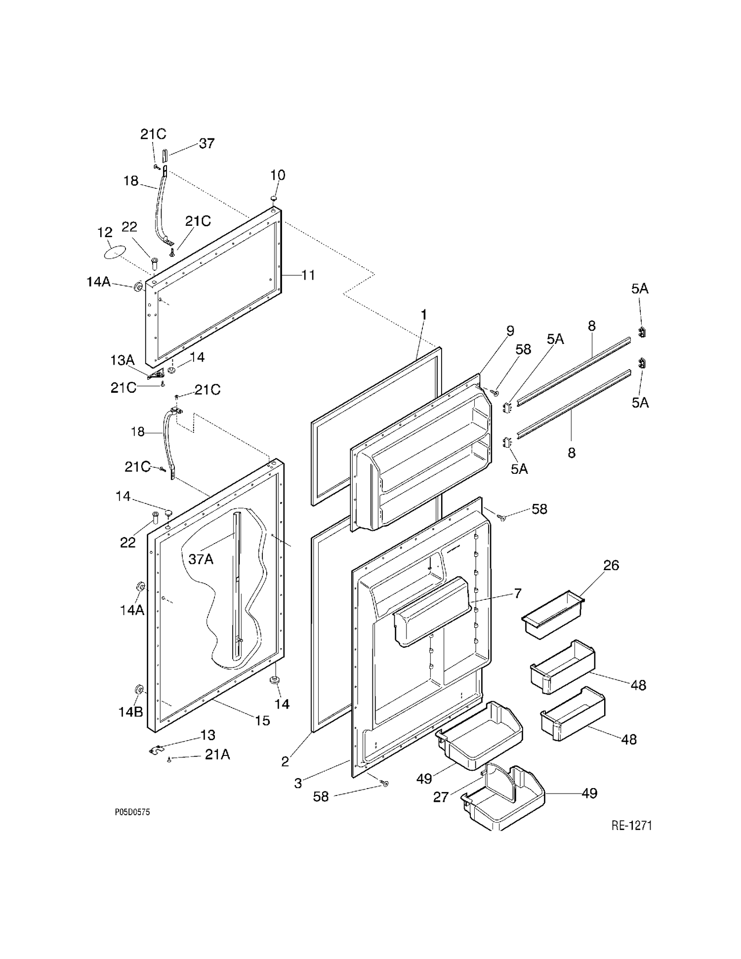 DOORS Diagram and Parts List for FRT18QGFD3  General Electric Refrigerator