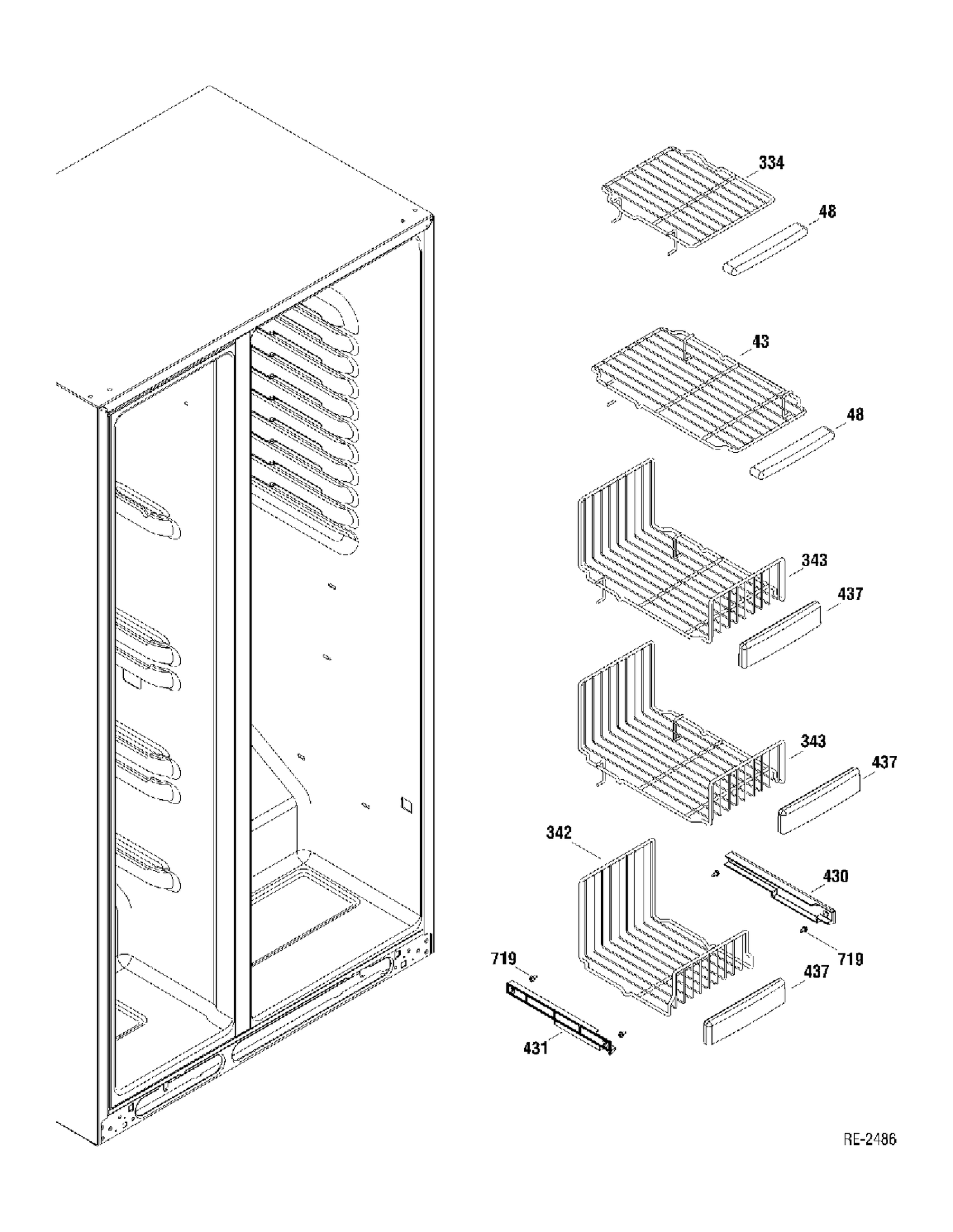 FZ SHELVES Diagram and Parts List for GSR23KGTAWW  General Electric Refrigerator