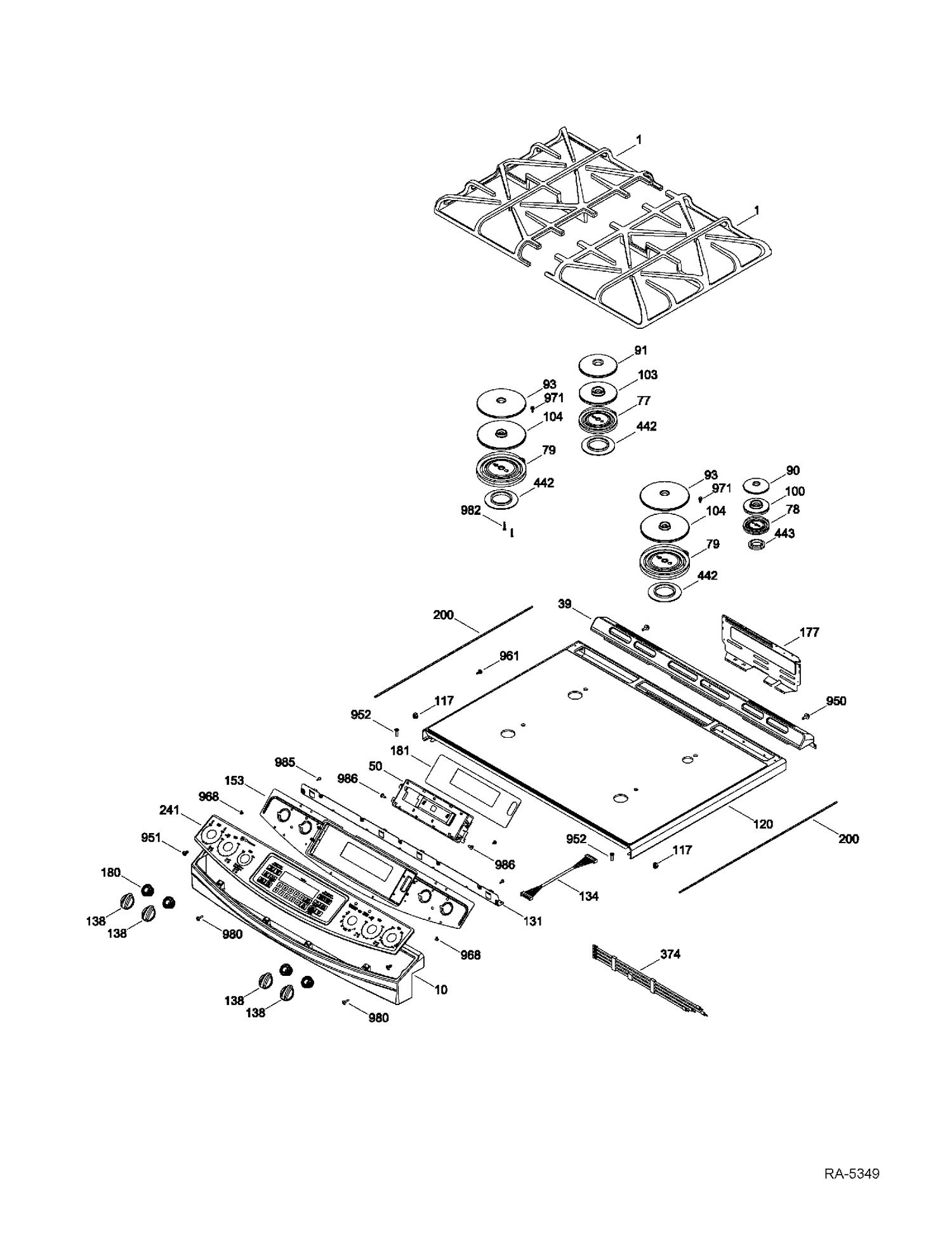 CONTROL PANEL & COOKTOP Diagram and Parts List for PGS968SER1SS  General Electric Range