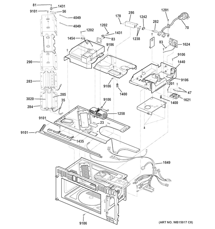 Interior Parts Diagram and Parts List for CSA1201RSS05  General Electric Microwave