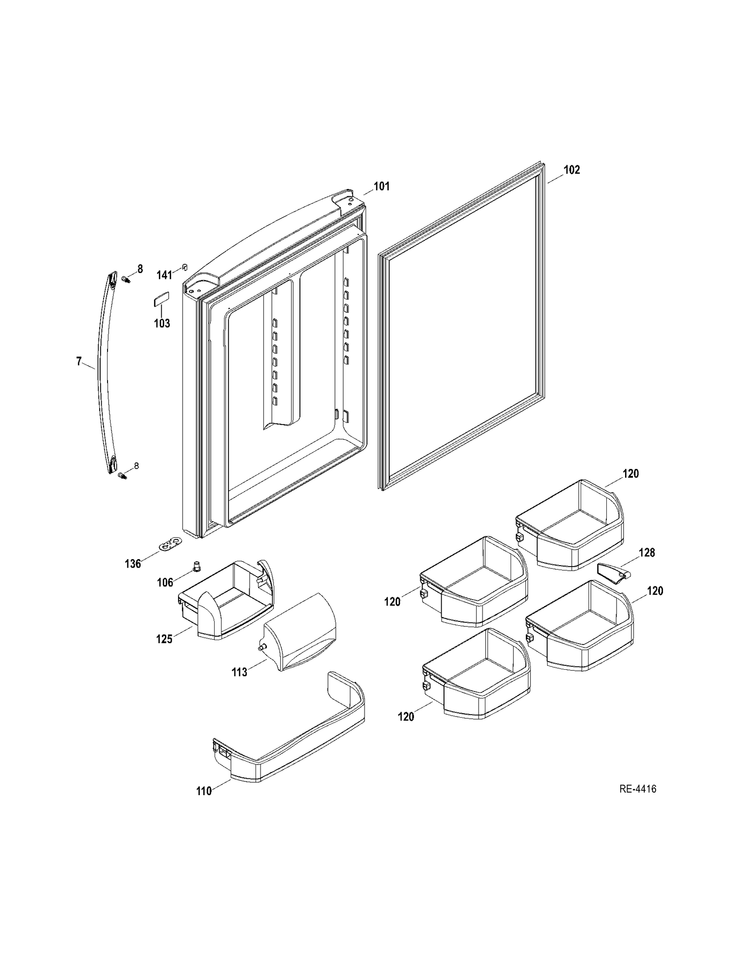 FF DOOR Diagram and Parts List for ADRS0MBZARSS  General Electric Refrigerator