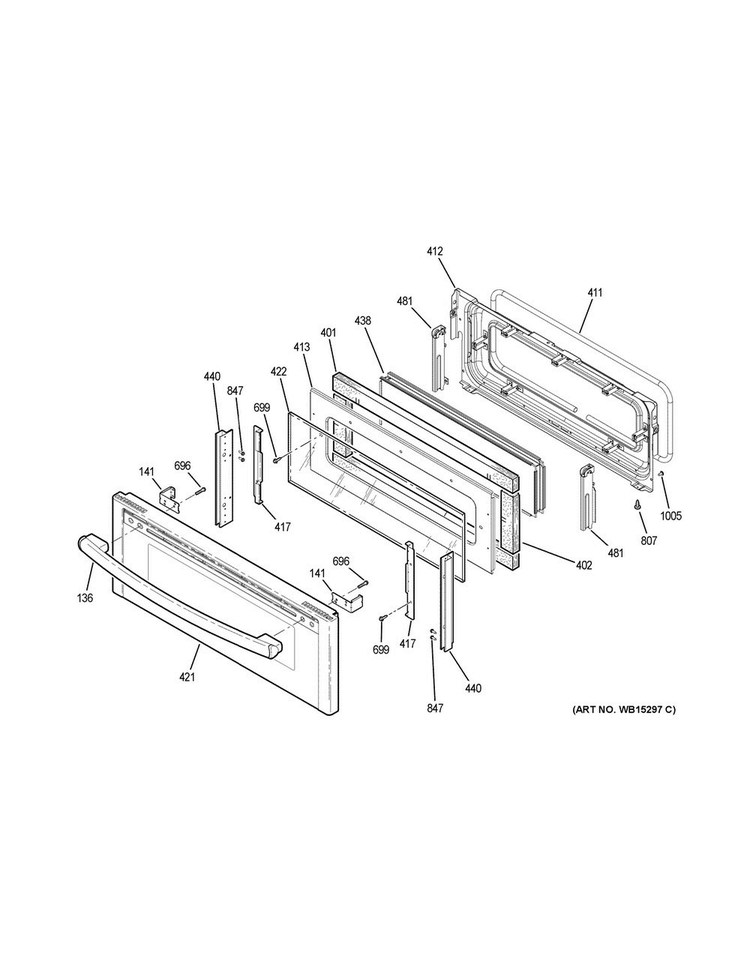 Upper Door Diagram and Parts List for PS950SF3SS  General Electric Range