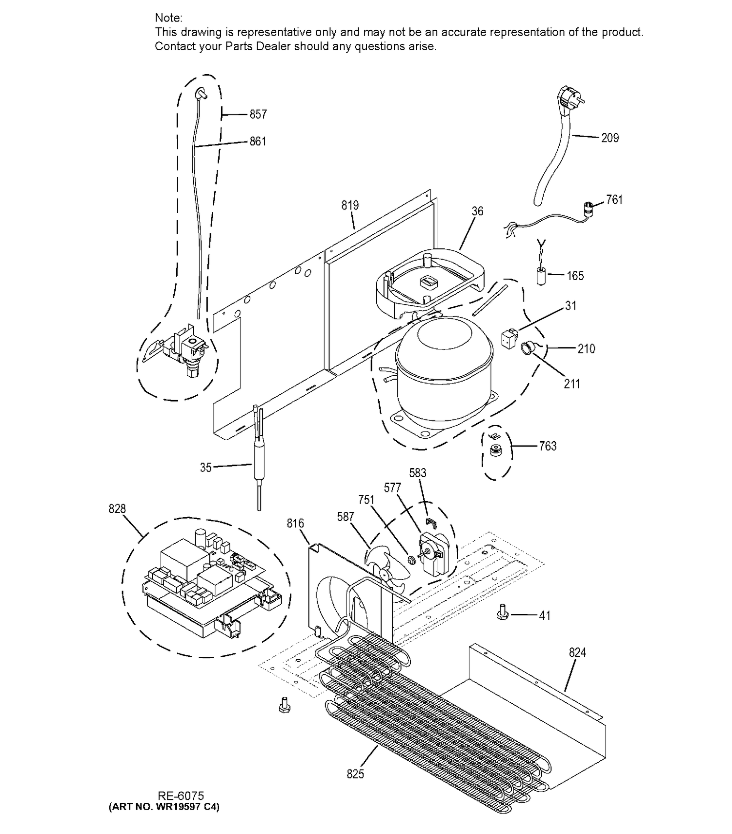MACHINE COMPARTMENT Diagram and Parts List for ZIBS240HASS  General Electric Refrigerator