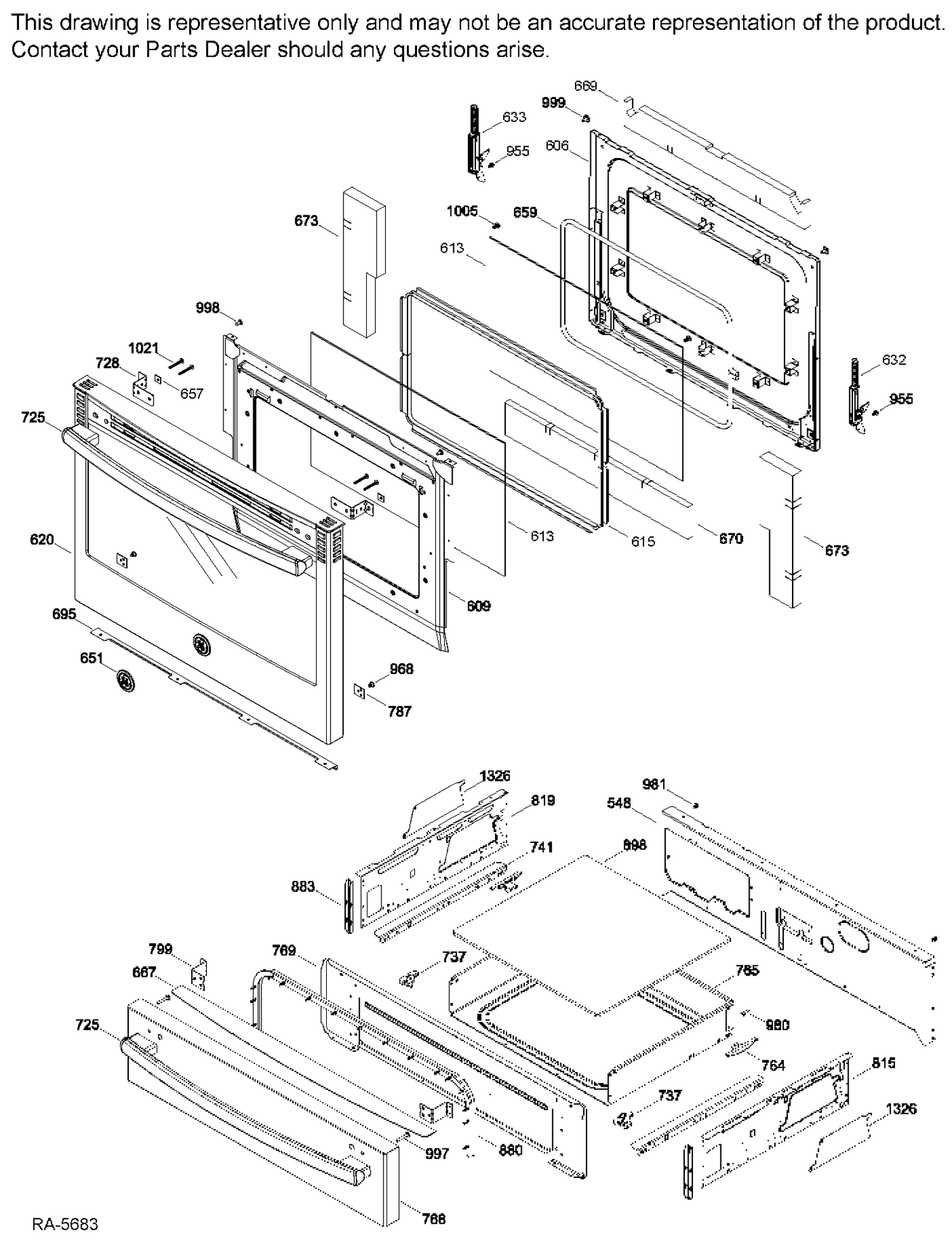 DOOR & DRAWER Diagram and Parts List for JCS860EF1ES  General Electric Range