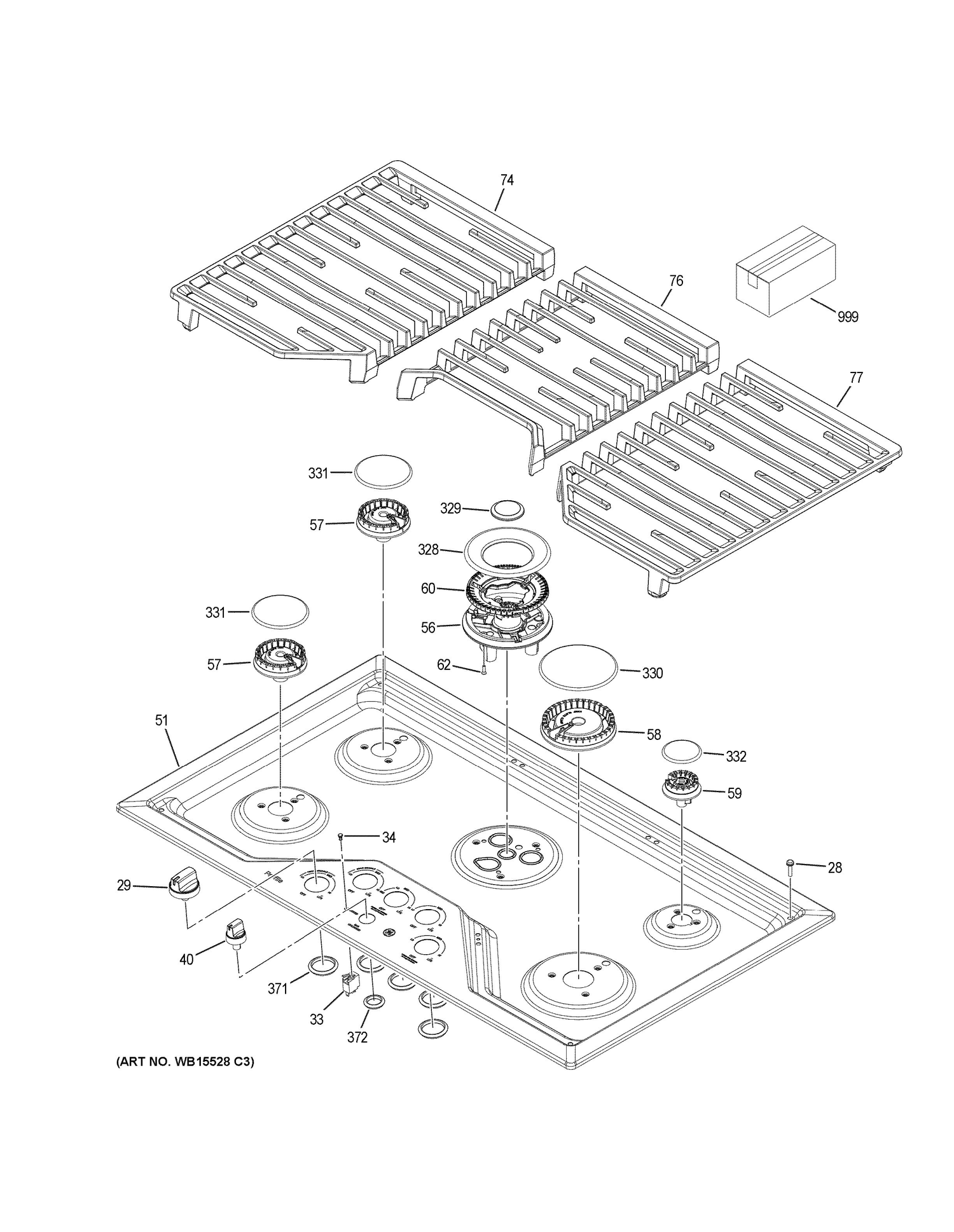 CONTROL PANEL & COOKTOP Diagram and Parts List for PGP9036SL1SS  General Electric Cooktop