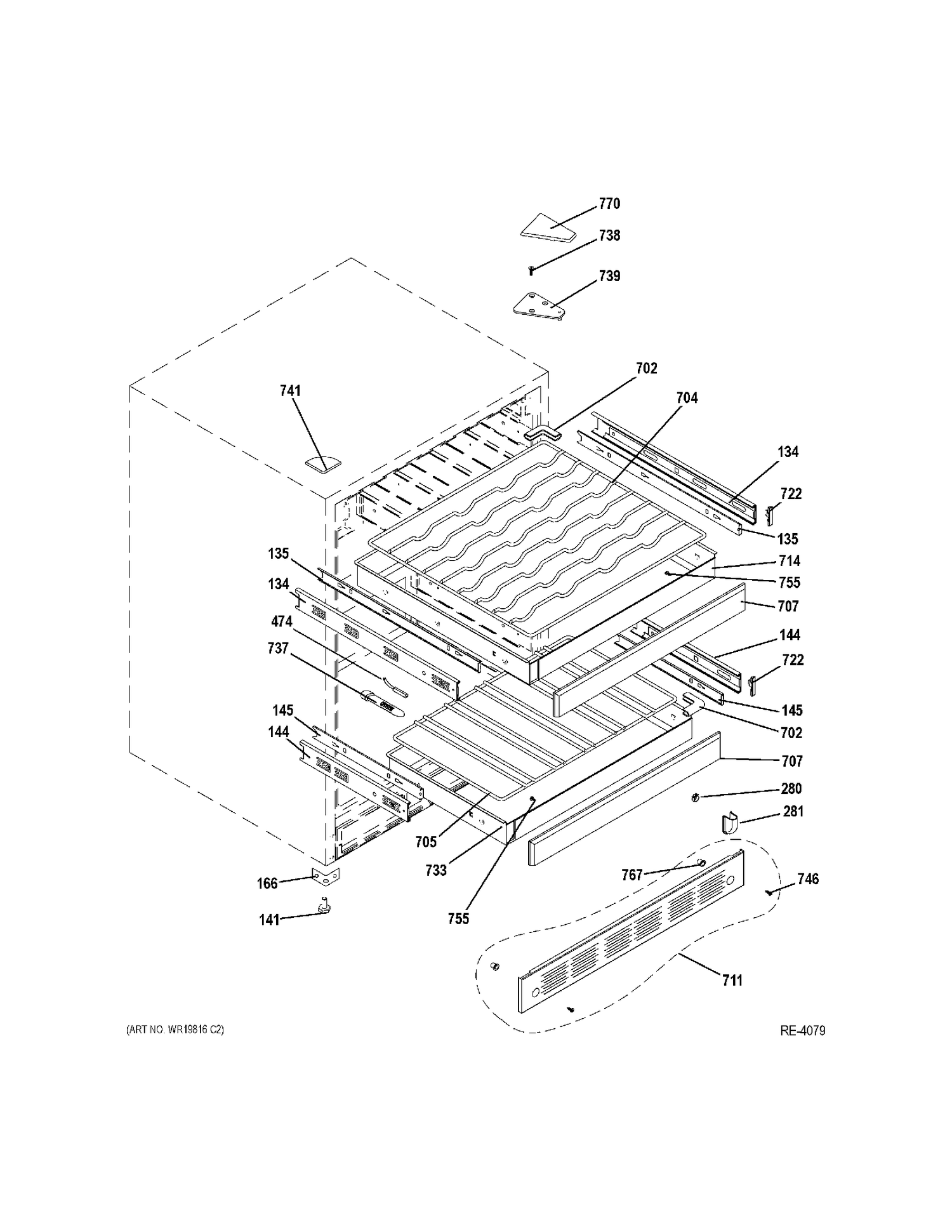 CABINET Diagram and Parts List for ZDWT240PBBS  General Electric Refrigerator